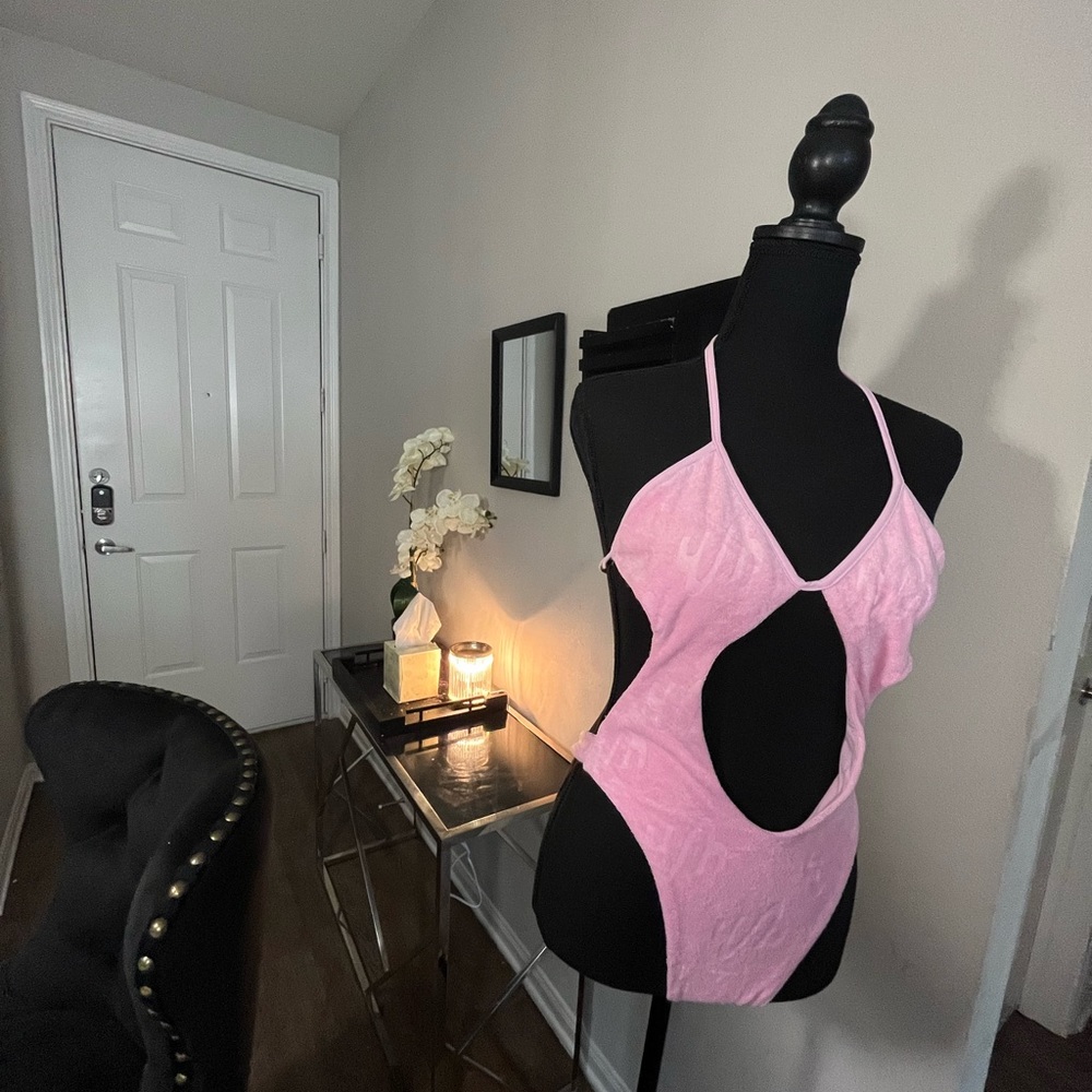 Waydamin Set , Size L  Terry Cloth Pink . Swimsuit and Shorts Sold as SET